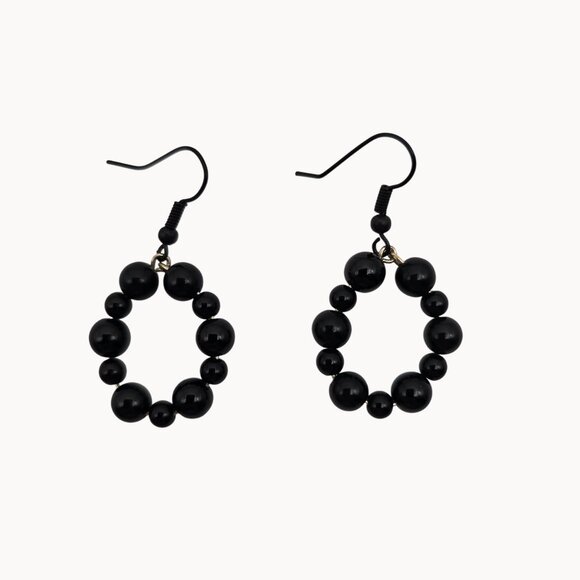 unbranded Jewelry - Whimsigoth Punk Retro Party Glam Dark Black Beaded Loop Dangle Drop Earrings